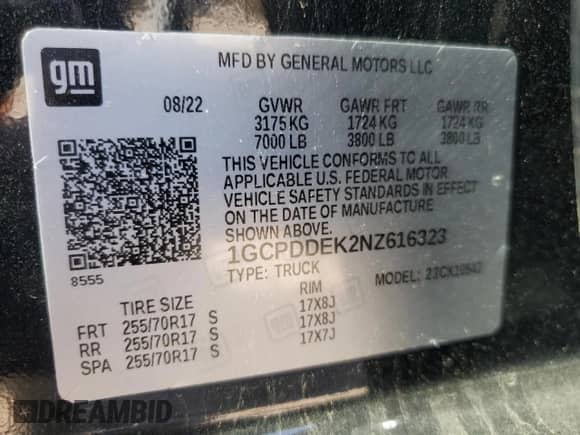 2022 Chevrolet Silverado 1500 LT with VIN 1GCPDDEK2NZ616323, listed as a Copart auction lot 61021295 with 103,087 mi miles and Clean title. Bid and sale history available at DreamBid. Image 12.
