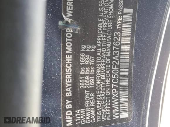 2015 MINI Hardtop S with VIN WMWXP7C50F2A37623, listed as a Copart auction lot 59178325 with Not provided miles and Salvage title. Bid and sale history available at DreamBid. Image 13.