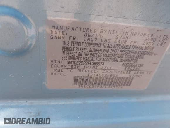 2015 Nissan Note SV z VIN 3N1CE2CP3FL359974, wystawiony jako IAAI lot #42932548 z przebiegiem 60 181 mil mil oraz . Historia ofert i sprzedaży dostępna na DreamBid. Obrazek 9.