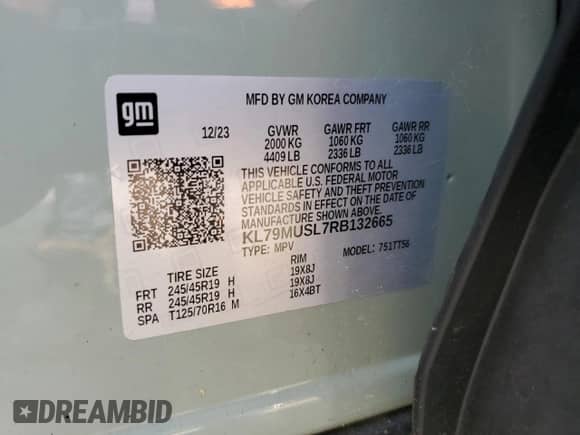 2024 Chevrolet TrailBlazer RS с VIN KL79MUSL7RB132665, выставлен на аукционе Copart как лот 61226945 с пробегом 16 010 миль миль и Списание • Salvage title. История ставок и продаж доступна на DreamBid. Изображение 14.