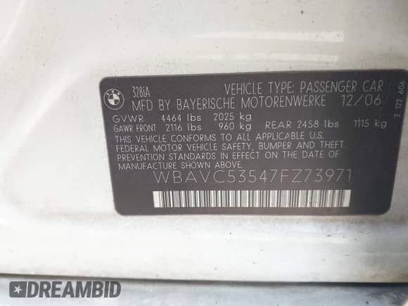 2007 BMW 3 Series 328i z VIN WBAVC53547FZ73971, wystawiony jako IAAI lot #43293178 z przebiegiem 137 616 mil mil oraz . Historia ofert i sprzedaży dostępna na DreamBid. Obrazek 9.