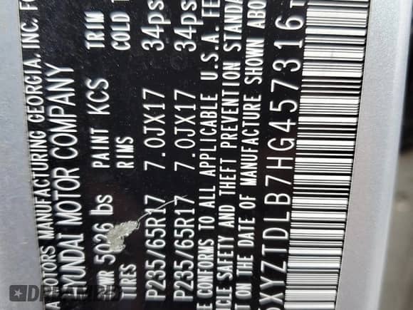 2017 Hyundai Santa Fe 2.4L с VIN 5XYZTDLB7HG457316, выставлен на аукционе Copart как лот 81587655 с пробегом 162 563 миль миль и Списание • Salvage title. История ставок и продаж доступна на DreamBid. Изображение 13.