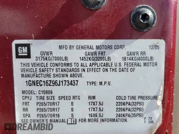 2006 Chevrolet Suburban LS с VIN 1GNEC16Z96J173437, выставлен на аукционе Copart как лот 75913624 с пробегом 309 169 миль миль и На запчасти • Non repairable. История ставок и продаж доступна на DreamBid. Изображение 14.