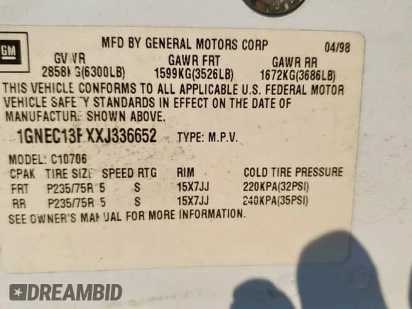 1999 Chevrolet Tahoe с VIN 1GNEC13RXXJ336652, выставлен на аукционе Copart как лот 80550675 с пробегом 261 159 миль миль и Списание • Salvage title. История ставок и продаж доступна на DreamBid. Изображение 13.