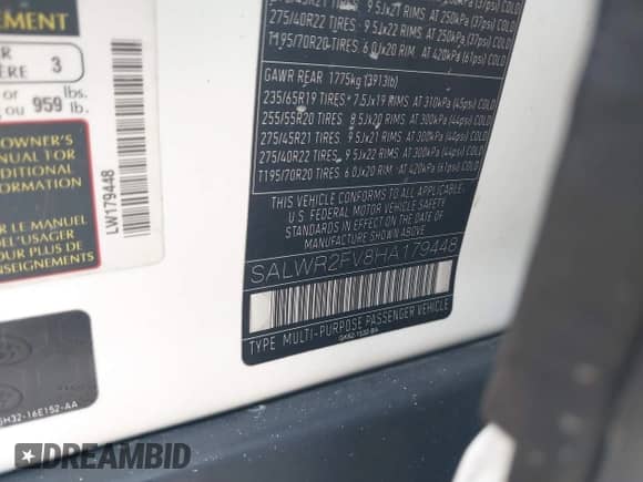 2017 Land Rover Range Rover Sport HSE с VIN SALWR2FV8HA179448, выставлен на аукционе IAAI как лот 42582956 с пробегом 87 295 миль миль и . История ставок и продаж доступна на DreamBid. Изображение 9.