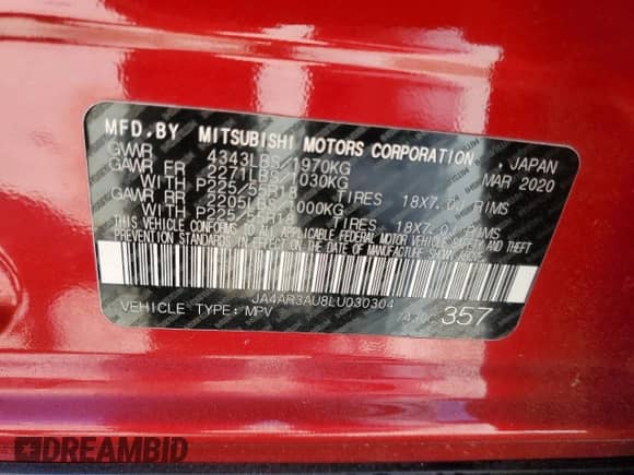 2020 Mitsubishi Outlander ES с VIN JA4AR3AU8LU030304, выставлен на аукционе Copart как лот 90332505 с пробегом 74 669 миль миль и На запчасти • Non repairable. История ставок и продаж доступна на DreamBid. Изображение 13.