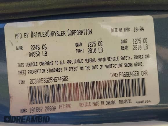 2005 Chrysler 300 Touring с VIN 2C3AA53G25H574582, выставлен на аукционе IAAI как лот 43337055 с пробегом 108 029 миль миль и . История ставок и продаж доступна на DreamBid. Изображение 9.