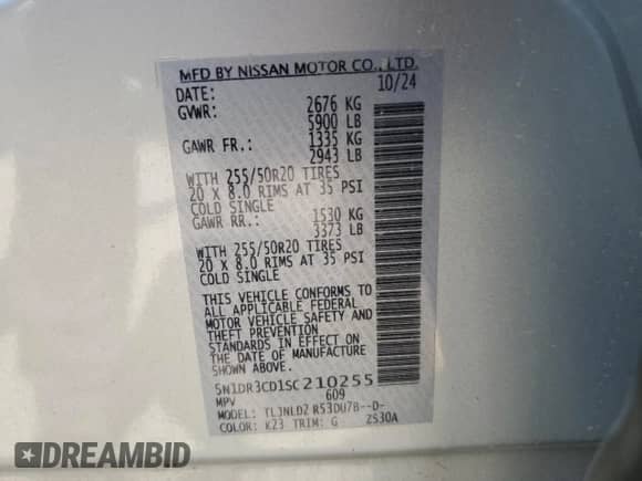 2025 Nissan Pathfinder SL with VIN 5N1DR3CD1SC210255, listed as a Copart auction lot 67291405 with 8,245 mi miles and Salvage title. Bid and sale history available at DreamBid. Image 14.