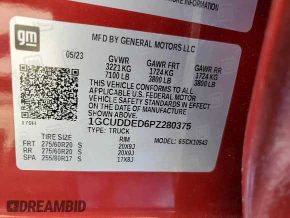 2023 Chevrolet Silverado 1500 LT with VIN 1GCUDDED6PZ280375, listed as a Copart auction lot 51812475 with 59,670 mi miles and Clean title. Bid and sale history available at DreamBid. Image 12.