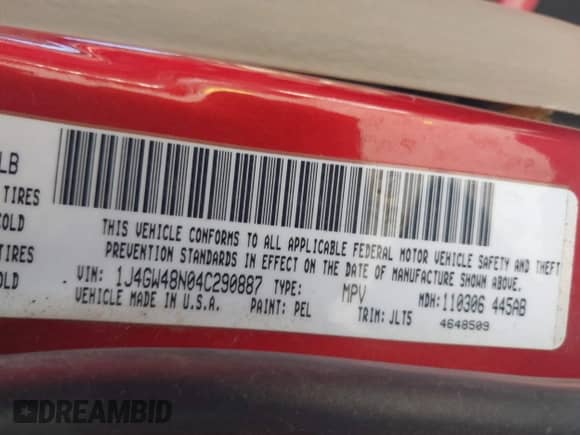 2004 Jeep Grand Cherokee Laredo with VIN 1J4GW48N04C290887, listed as a IAAI auction lot 43292826 with 230,323 mi miles and . Bid and sale history available at DreamBid. Image 9.
