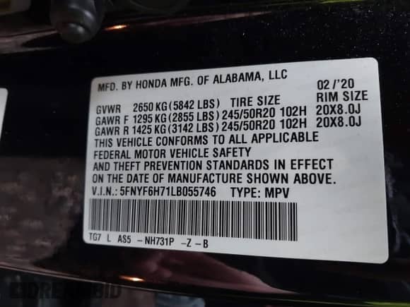 2020 Honda Pilot Black Edition z VIN 5FNYF6H71LB055746, wystawiony jako IAAI lot #41482750 z przebiegiem 73 235 mil mil oraz . Historia ofert i sprzedaży dostępna na DreamBid. Obrazek 9.