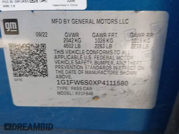 2023 Chevrolet Bolt EV 1LT z VIN 1G1FW6S0XP4111580, wystawiony jako IAAI lot #43269057 z przebiegiem 47 828 mil mil oraz . Historia ofert i sprzedaży dostępna na DreamBid. Obrazek 9.