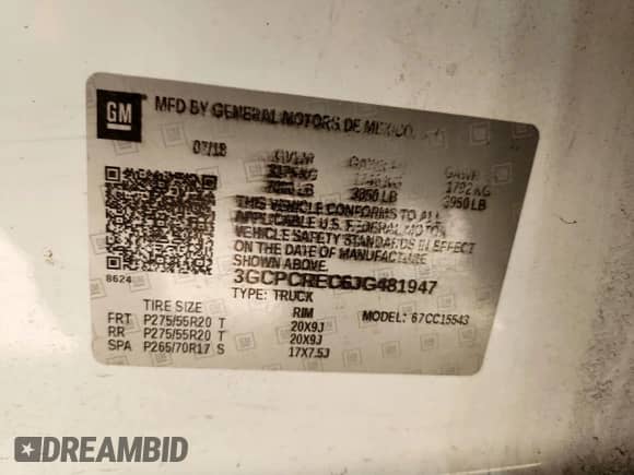 2018 Chevrolet Silverado 1500 LT с VIN 3GCPCREC6JG481947, выставлен на аукционе Copart как лот 85677445 с пробегом 115 367 миль миль и Чистый • Clean title. История ставок и продаж доступна на DreamBid. Изображение 12.