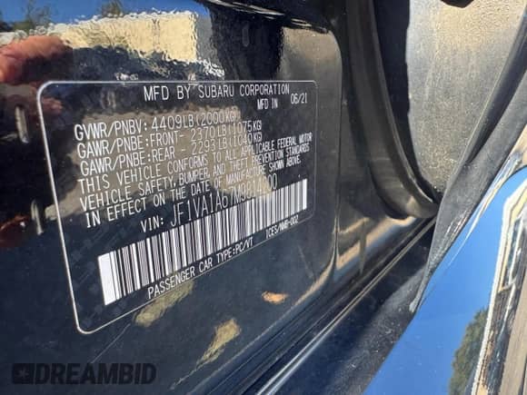 2021 Subaru WRX with VIN JF1VA1A67M9814200, listed as a Copart auction lot 85390025 with 95,362 mi miles and Clean title. Bid and sale history available at DreamBid. Image 10.