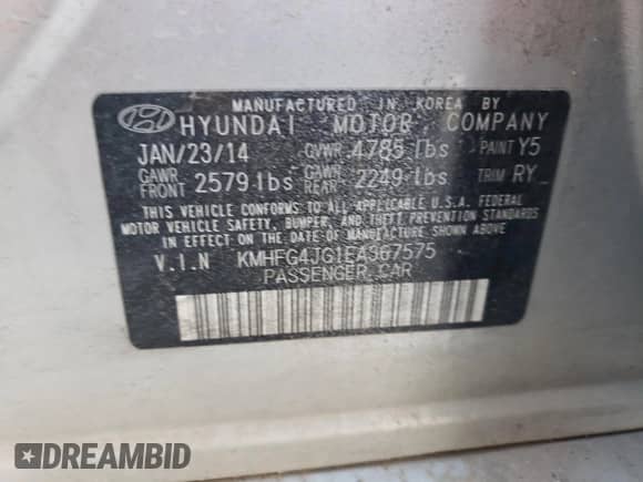 2014 Hyundai Azera с VIN KMHFG4JG1EA367575, выставлен на аукционе Copart как лот 78494594 с пробегом Не указан миль и Чистый • Clean title. История ставок и продаж доступна на DreamBid. Изображение 12.