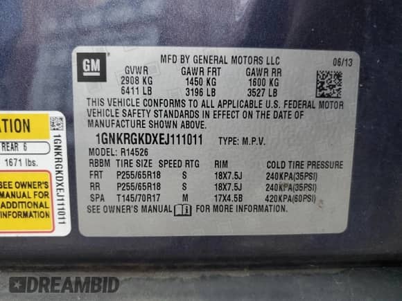 2014 Chevrolet Traverse LT с VIN 1GNKRGKDXEJ111011, выставлен на аукционе Copart как лот 81264485 с пробегом Не указан миль и Списание • Salvage title. История ставок и продаж доступна на DreamBid. Изображение 12.
