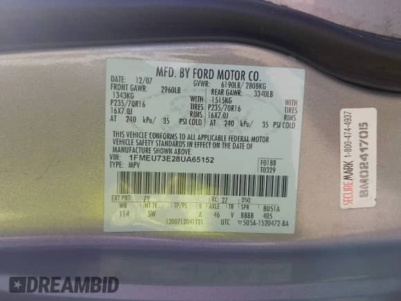 2008 Ford Explorer XLT с VIN 1FMEU73E28UA65152, выставлен на аукционе IAAI как лот 43263361 с пробегом 205 329 миль миль и . История ставок и продаж доступна на DreamBid. Изображение 9.