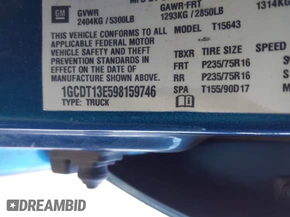 2009 Chevrolet Colorado 1LT с VIN 1GCDT13E598159746, выставлен на аукционе IAAI как лот 41249158 с пробегом 131 230 миль миль и . История ставок и продаж доступна на DreamBid. Изображение 9.