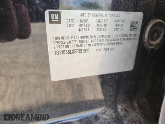 2014 Chevrolet Malibu LS with VIN 1G11B5SLXEF251995, listed as a Copart auction lot 71542835 with 123,582 mi miles and Non repairable. Bid and sale history available at DreamBid. Image 12.