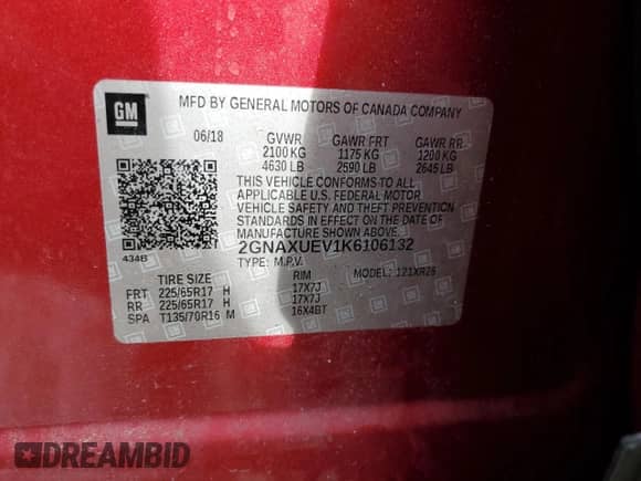 2019 Chevrolet Equinox LT z VIN 2GNAXUEV1K6106132, wystawiony jako Copart lot #85191955 z przebiegiem 79 044 mil mil oraz Szkoda całkowita • Salvage title. Historia ofert i sprzedaży dostępna na DreamBid. Obrazek 13.