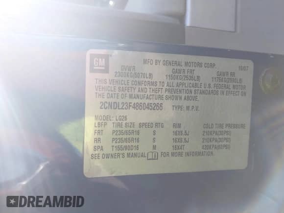 2008 Chevrolet Equinox LS с VIN 2CNDL23F486045266, выставлен на аукционе IAAI как лот 43149826 с пробегом 168 567 миль миль и . История ставок и продаж доступна на DreamBid. Изображение 9.