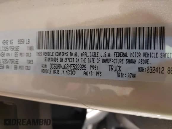 2017 Ram ProMaster Cargo z VIN 3C6URVJG2HE533929, wystawiony jako IAAI lot #41336845 z przebiegiem 17 152 mil mil oraz . Historia ofert i sprzedaży dostępna na DreamBid. Obrazek 9.