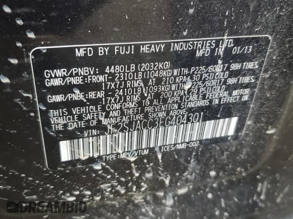 2014 Subaru Forester Premium with VIN JF2SJACC3EG404301, listed as a Copart auction lot 83877355 with 119,824 mi miles and Salvage title. Bid and sale history available at DreamBid. Image 12.