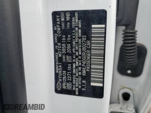 2024 Hyundai Elantra Limited z VIN KMHLP4DG0RU802783, wystawiony jako Copart lot #64196225 z przebiegiem 20 569 mil mil oraz Szkoda całkowita • Salvage title. Historia ofert i sprzedaży dostępna na DreamBid. Obrazek 12.