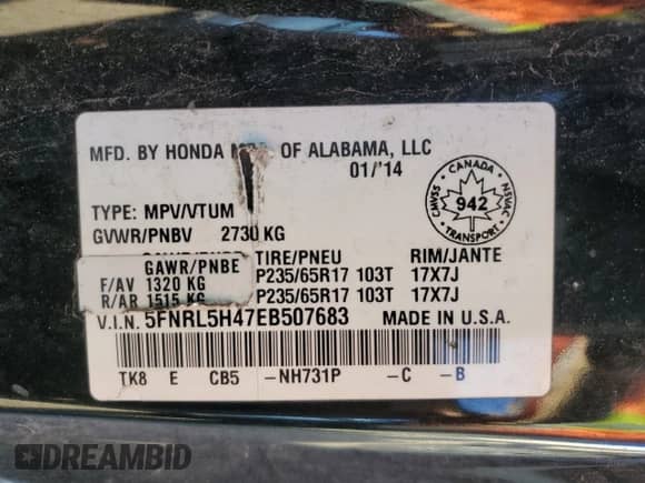 2014 Honda Odyssey EX с VIN 5FNRL5H47EB507683, выставлен на аукционе Copart как лот 87011635 с пробегом 285 082 миль миль и Списание • Salvage title. История ставок и продаж доступна на DreamBid. Изображение 13.