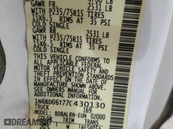 2007 Nissan Frontier XE with VIN 1N6BD06T77C430130, listed as a Copart auction lot 55861985 with Not provided miles and Clean title. Bid and sale history available at DreamBid. Image 12.
