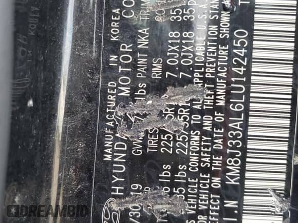 2020 Hyundai Tucson SEL with VIN KM8J33AL6LU142450, listed as a Copart auction lot 69619925 with 118,626 mi miles and Salvage title. Bid and sale history available at DreamBid. Image 12.