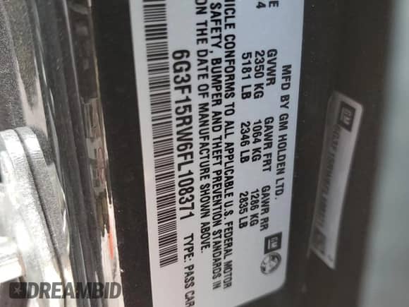 2015 Chevrolet SS с VIN 6G3F15RW6FL108371, выставлен на аукционе Copart как лот 72388734 с пробегом Не указан миль и Списание • Salvage title. История ставок и продаж доступна на DreamBid. Изображение 13.