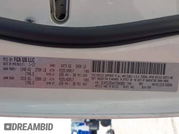 2017 Dodge Journey SXT with VIN 3C4PDCBG4HT590992, listed as a IAAI auction lot 42378549 with 275,884 mi miles and . Bid and sale history available at DreamBid. Image 9.