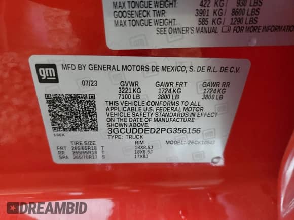 2023 Chevrolet Silverado 1500 LT с VIN 3GCUDDED2PG356156, выставлен на аукционе Copart как лот 69295655 с пробегом 26 685 миль миль и Списание • Salvage title. История ставок и продаж доступна на DreamBid. Изображение 13.