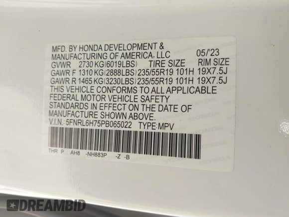 2023 Honda Odyssey Sport z VIN 5FNRL6H75PB065022, wystawiony jako IAAI lot #42683077 z przebiegiem 45 650 mil mil oraz . Historia ofert i sprzedaży dostępna na DreamBid. Obrazek 9.