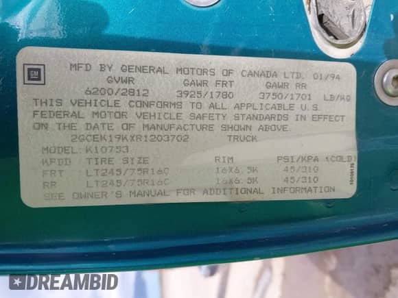 1994 Chevrolet Silverado 1500 с VIN 2GCEK19KXR1203702, выставлен на аукционе IAAI как лот 42594898 с пробегом 237 891 миль миль и . История ставок и продаж доступна на DreamBid. Изображение 9.