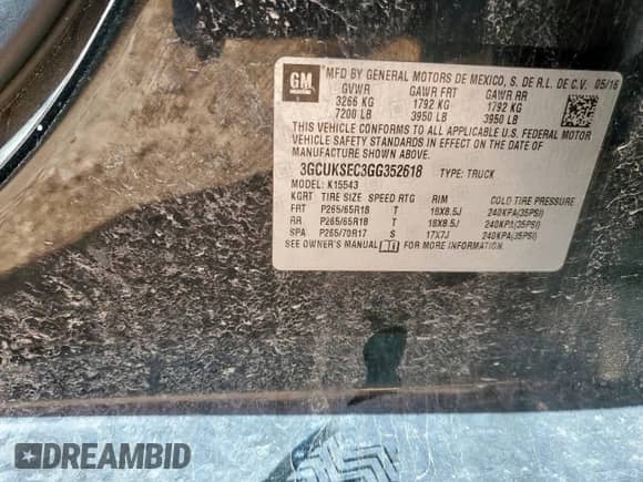 2016 Chevrolet Silverado 1500 LTZ z VIN 3GCUKSEC3GG352618, wystawiony jako Copart lot #84356155 z przebiegiem 108 653 mil mil oraz Szkoda całkowita • Salvage title. Historia ofert i sprzedaży dostępna na DreamBid. Obrazek 12.