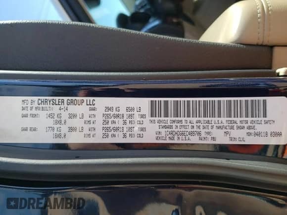 2014 Dodge Durango Limited with VIN 1C4RDHDG6EC489706, listed as a Copart auction lot 84872095 with 148,586 mi miles and Salvage title. Bid and sale history available at DreamBid. Image 14.