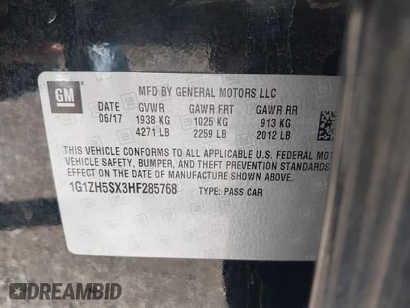 2017 Chevrolet Malibu Premier z VIN 1G1ZH5SX3HF285768, wystawiony jako IAAI lot #43423019 z przebiegiem 105 466 mil mil oraz . Historia ofert i sprzedaży dostępna na DreamBid. Obrazek 9.