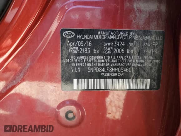 2017 Hyundai Elantra SE with VIN 5NPD84LF8HH054601, listed as a Copart auction lot 81492655 with 134,241 mi miles and Salvage title. Bid and sale history available at DreamBid. Image 12.