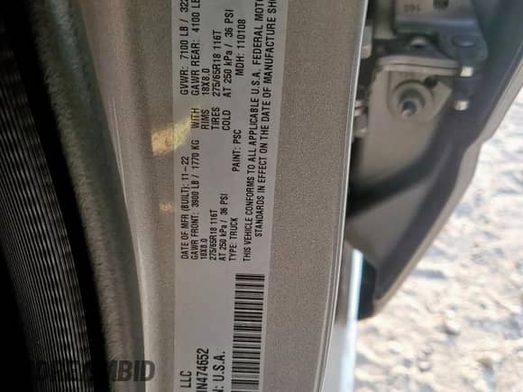 2022 Ram 1500 Big Horn с VIN 1C6SRFFT4NN474652, выставлен на аукционе Copart как лот 80407165 с пробегом 75 313 миль миль и Списание • Salvage title. История ставок и продаж доступна на DreamBid. Изображение 12.