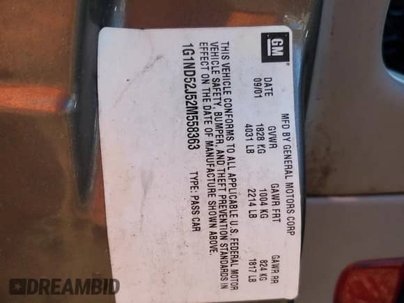 2002 Chevrolet Malibu с VIN 1G1ND52J52M558363, выставлен на аукционе Copart как лот 84340755 с пробегом 156 923 миль миль и Списание • Salvage title. История ставок и продаж доступна на DreamBid. Изображение 12.