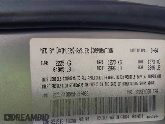 2005 Chrysler 300 300 z VIN 2C3JA43R05H137403, wystawiony jako IAAI lot #41399519 z przebiegiem 135 044 mil mil oraz . Historia ofert i sprzedaży dostępna na DreamBid. Obrazek 9.