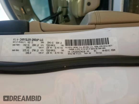 2013 Jeep Grand Cherokee Limited с VIN 1C4RJEBGXDC546160, выставлен на аукционе Copart как лот 62994615 с пробегом 203 897 миль миль и Списание • Salvage title. История ставок и продаж доступна на DreamBid. Изображение 13.