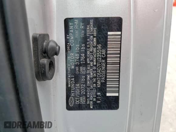 2015 Hyundai Veloster RE:FLEX with VIN KMHTC6AD7FU235596, listed as a Copart auction lot 55461305 with 141,636 mi miles and Salvage title. Bid and sale history available at DreamBid. Image 13.