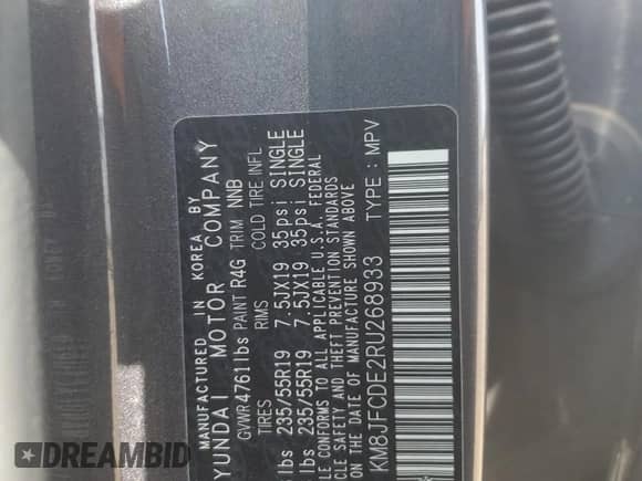 2024 Hyundai Tucson XRT with VIN KM8JFCDE2RU268933, listed as a Copart auction lot 64074655 with 22,590 mi miles and Salvage title. Bid and sale history available at DreamBid. Image 14.