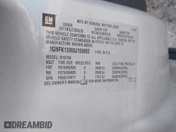 2008 Chevrolet Tahoe LTZ с VIN 1GNFK13068J159883, выставлен на аукционе IAAI как лот 42514660 с пробегом 258 753 миль миль и . История ставок и продаж доступна на DreamBid. Изображение 9.