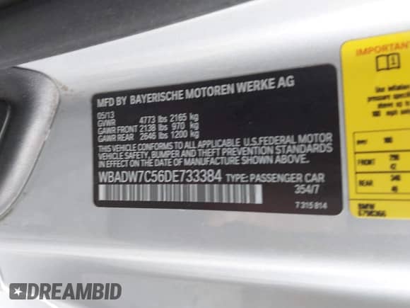 2013 BMW 3 Series 328i с VIN WBADW7C56DE733384, выставлен на аукционе IAAI как лот 43356387 с пробегом 96 787 миль миль и . История ставок и продаж доступна на DreamBid. Изображение 9.