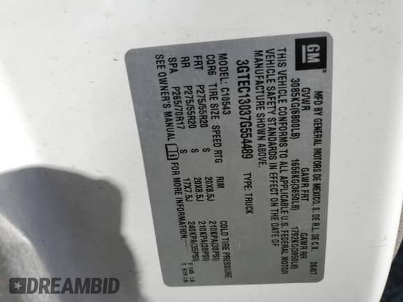 2007 GMC Sierra 1500 SLE1 with VIN 3GTEC13037G554489, listed as a Copart auction lot 87274445 with 155,983 mi miles and Clean title. Bid and sale history available at DreamBid. Image 12.