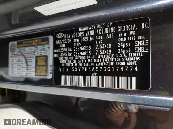 2016 Kia Sorento EX with VIN 5XYPH4A57GG174774, listed as a Copart auction lot 64778095 with 175,742 mi miles and Salvage title. Bid and sale history available at DreamBid. Image 13.